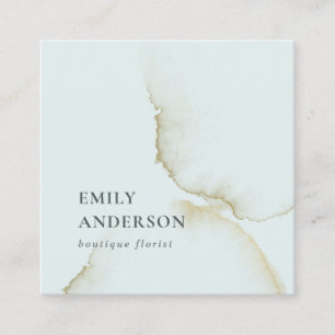 SOFT SUBTLE PASTEL AQUA BLUE GOLD ABSTRACT ORGANIC SQUARE BUSINESS CARD