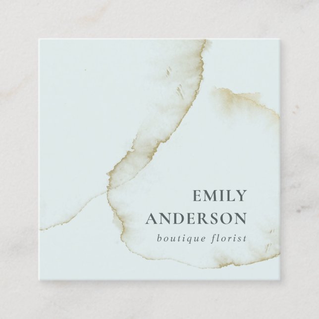 SOFT SUBTLE PASTEL AQUA BLUE GOLD ABSTRACT ORGANIC SQUARE BUSINESS CARD (Front)