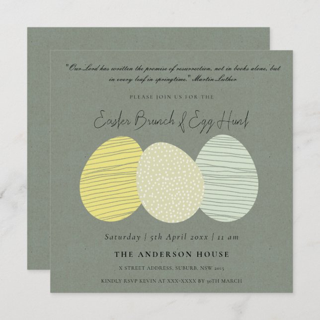 SOFT SUBTLE PASTEL EASTER EGGS BRUNCH & EGG HUNT INVITATION (Front/Back)