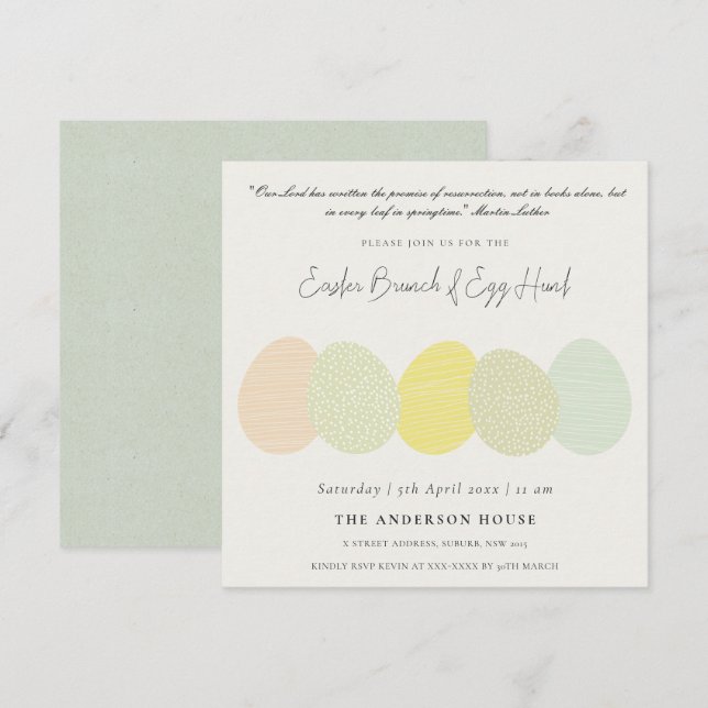 SOFT SUBTLE PASTEL EASTER EGGS BRUNCH & EGG HUNT INVITATION (Front/Back)