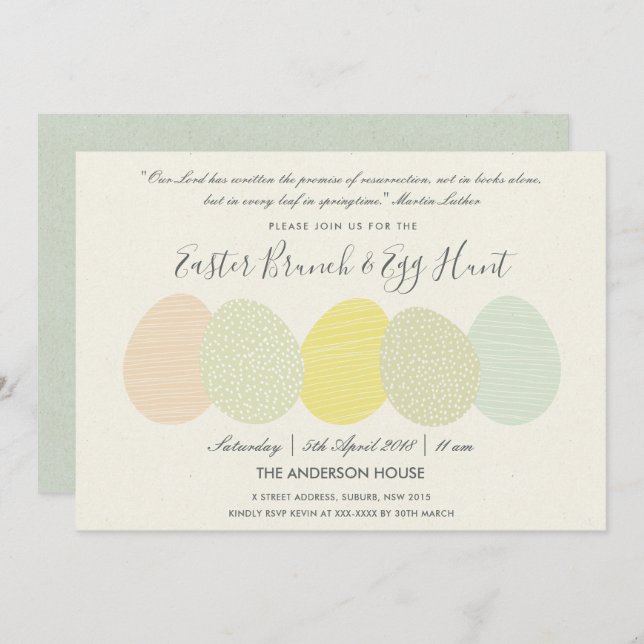 SOFT SUBTLE PASTEL EASTER EGGS BRUNCH & EGG HUNT INVITATION (Front/Back)