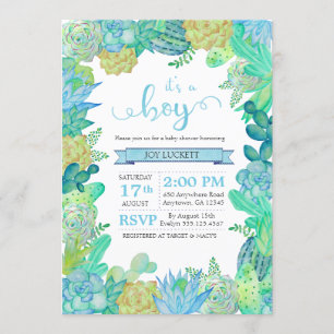 Soft Succulent & Cacti Boy Baby Shower Invite