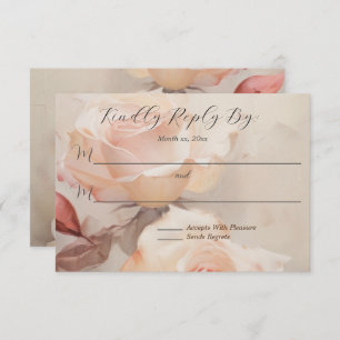 Soft Summer Roses, Elegant Wedding RSVP Card