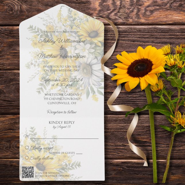 Soft Sunflowers and Daisies with QR Code  All In One Invitation (Creator Uploaded)