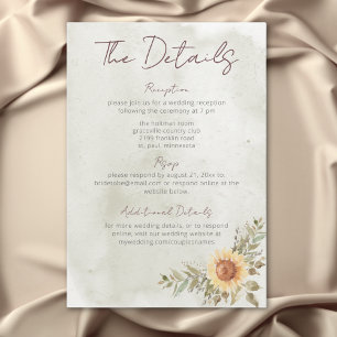 Soft Sunflowers Boho Heart Wedding Details Enclosure Card