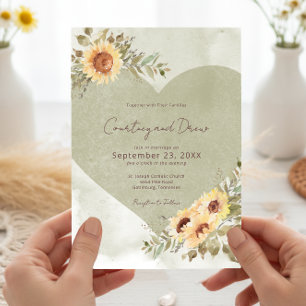 Soft Sunflowers Boho Heart Wedding Invitation