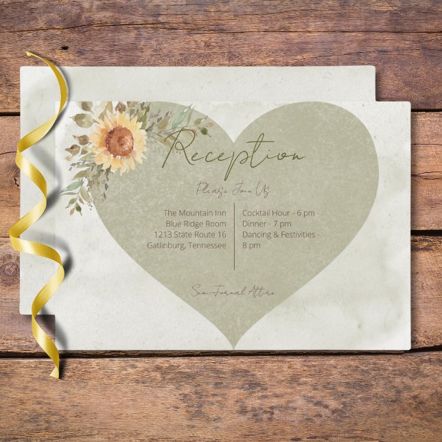 Soft Sunflowers Boho Heart Wedding Reception  Enclosure Card (Soft Sunflowers Boho Heart Wedding Reception Enclosure Card)