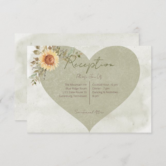 Soft Sunflowers Boho Heart Wedding Reception  Enclosure Card (Front/Back)