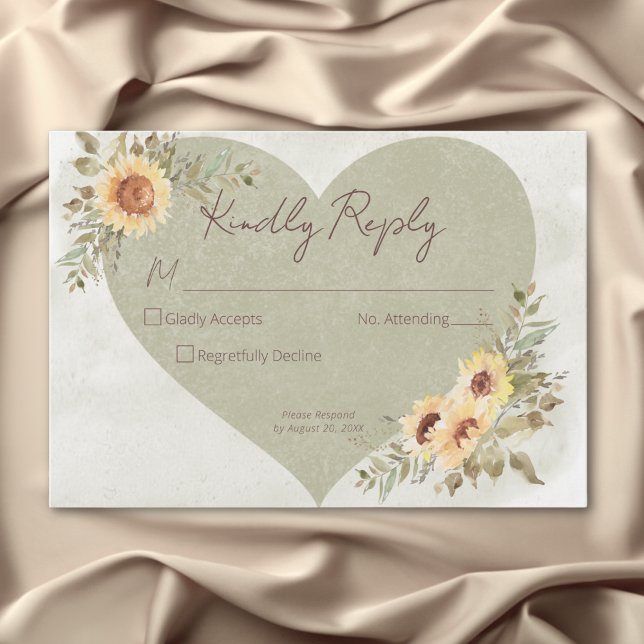Soft Sunflowers Boho Heart Wedding RSVP Card (Soft Sunflowers Boho Heart Wedding RSVP Card)