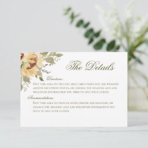 Soft Sunflowers Wedding Details Card