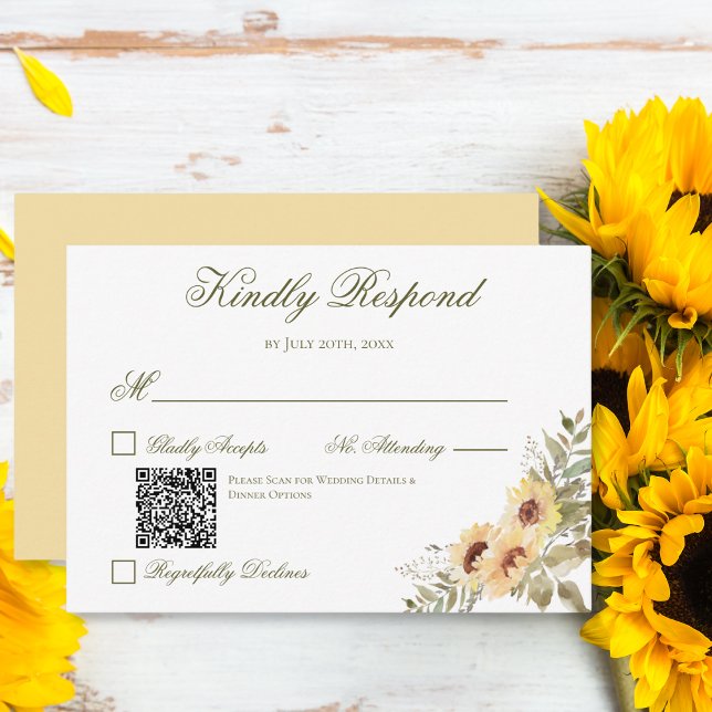 Soft Sunflowers Wedding QR Code RSVP Card (Creator Uploaded)