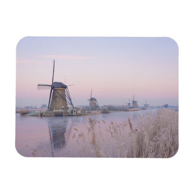 Soft sunrise light in winter over windmills magnet (Horizontal)