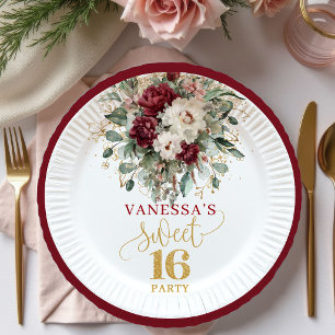 Soft Sweet 16 Blush Burgundy Eucalyptus Plates