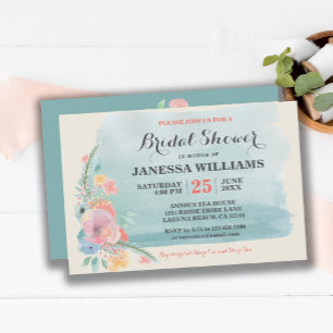 Soft & Sweet Teal Pink Boho Floral Bridal Shower Invitation
