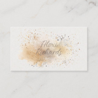 Soft Tan and Grey Watercolor Splattered Business Card