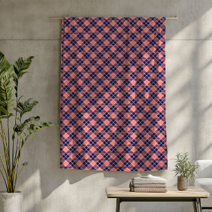 Soft Tartan Throw in Coral and Navy Check Pattern Fleece Blanket
