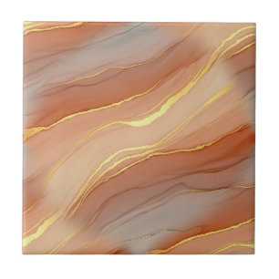 Soft Taupe Burnt Orange Marble Gold Ceramic Tile