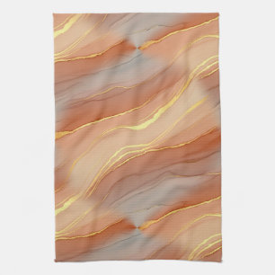 Soft Taupe Burnt Orange Marble Gold Tea Towel