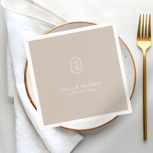 Soft Taupe | Chic Modern Wedding Monogram Wedding Napkin (Creator Uploaded)