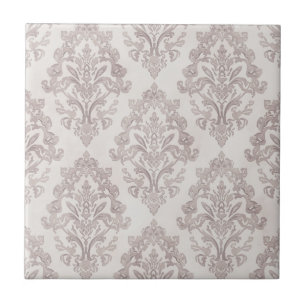 Soft Taupe Damask Watercolor Classic Floral Ceramic Tile
