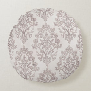 Soft Taupe Damask Watercolor Classic Floral Round Cushion