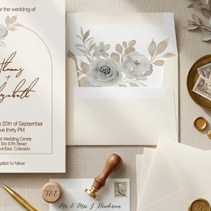 Soft Taupe Floral Modern Minimalistic Wedding Envelope