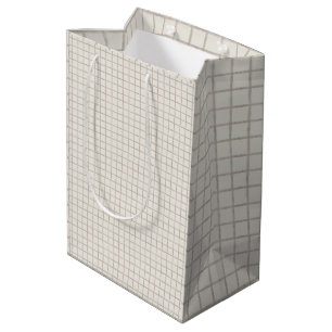 Soft Taupe Watercolor Windowpane Check Pattern Medium Gift Bag