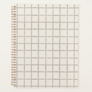 Soft Taupe Watercolor Windowpane Check Pattern Planner
