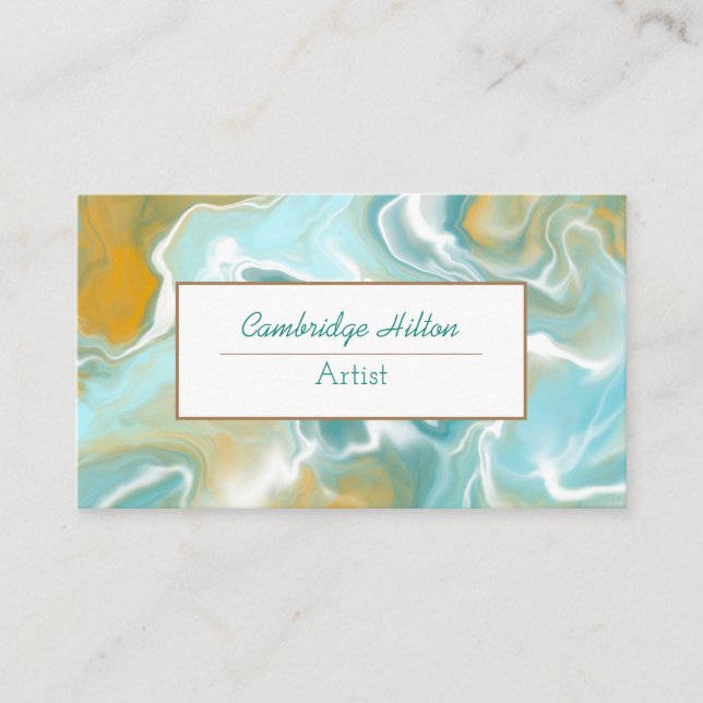 Soft Teal and Brown Marble   Business Card (Front)