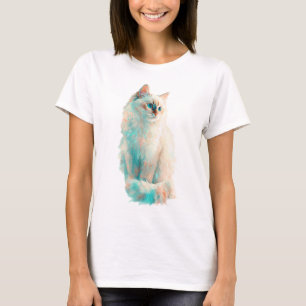 Soft Teal and Peach Watercolor Fluffy Cat Women T-Shirt