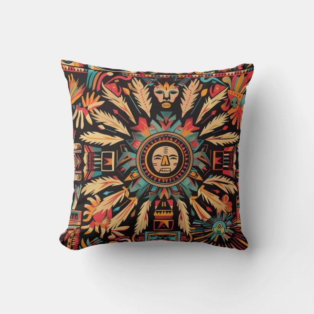 Soft Teal "Aztec Dream" Cosy Throw Cushion (Front)