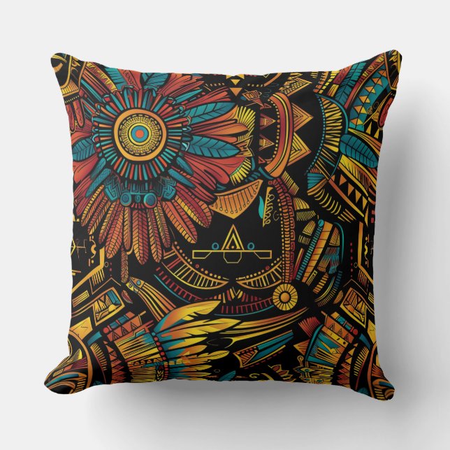 Soft Teal "Aztec Dream" Plush Throw Cushion 51x51  (Front)