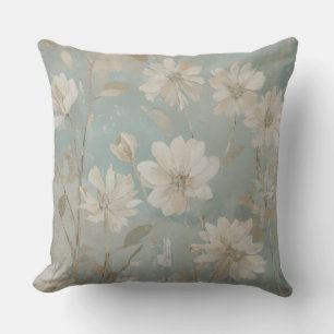 Soft Teal Beige Sage Cream Floral Cushion