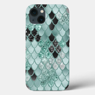 Soft Teal Black Mermaid Scales Glam #1  iPhone 13 Case