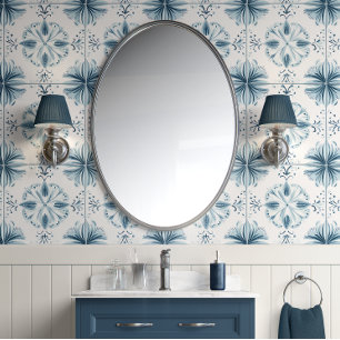 Soft Teal Blossom Medley - Teal, White - Coastal  Wallpaper