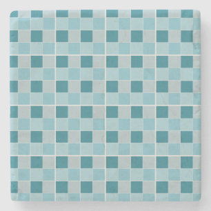 Soft Teal Checkerboard Notebook Modern Geometric Stone Coaster