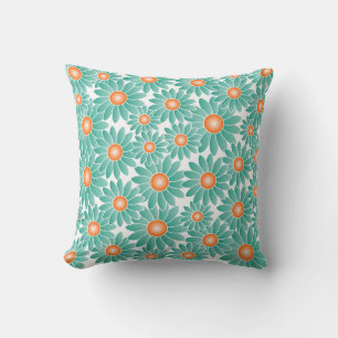 Soft Teal Flower Throw Pillow