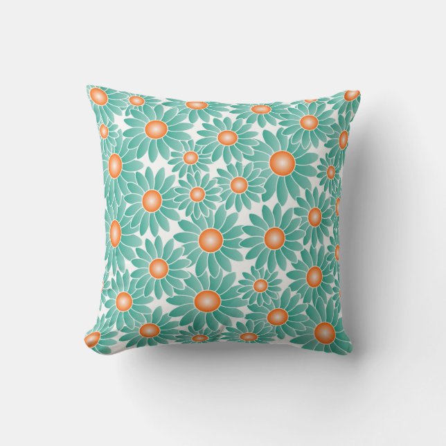 Soft Teal Flower Throw Pillow (Front)