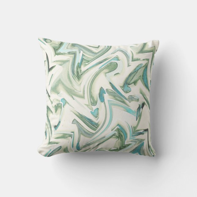 Soft Teal Green Watercolor Abstract Cushion (Front)