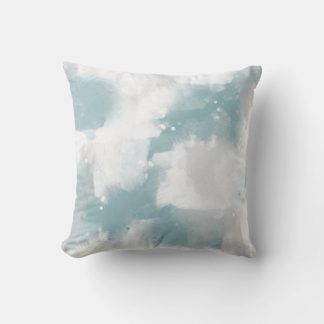 Soft Teal Grey & White Abstract Brushstrokes Cushion (Front)