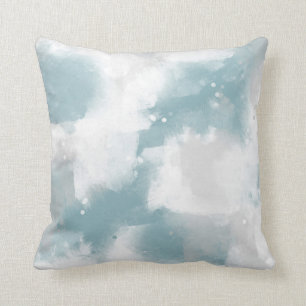 Soft Teal Grey & White Abstract Brushstrokes Cushion
