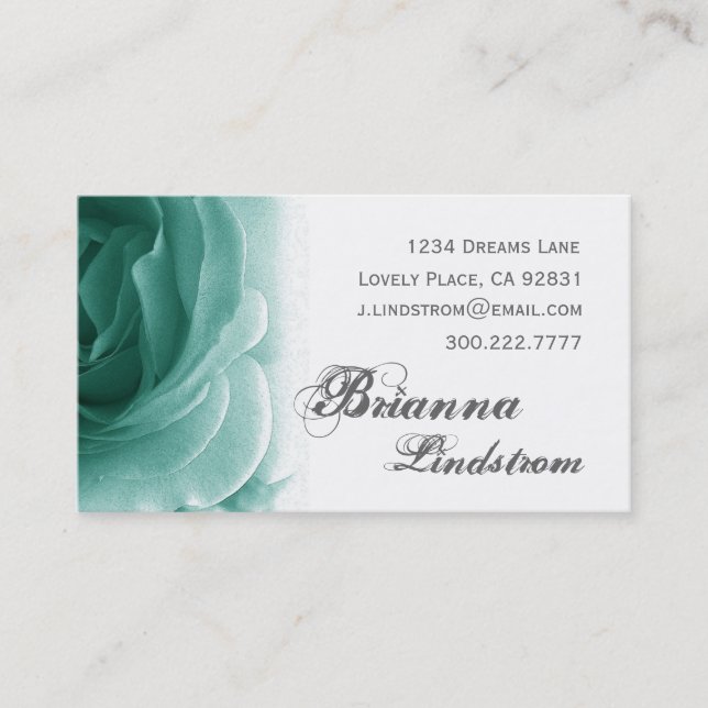 Soft Teal  Rose Business Card Template (Front)