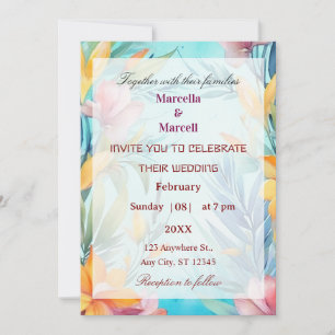 Soft Teal Watercolor Floral Frame Invitation