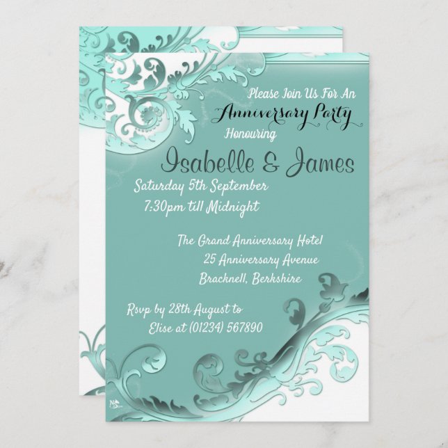 Soft Teal Wedding Anniversary Invitations (Front/Back)