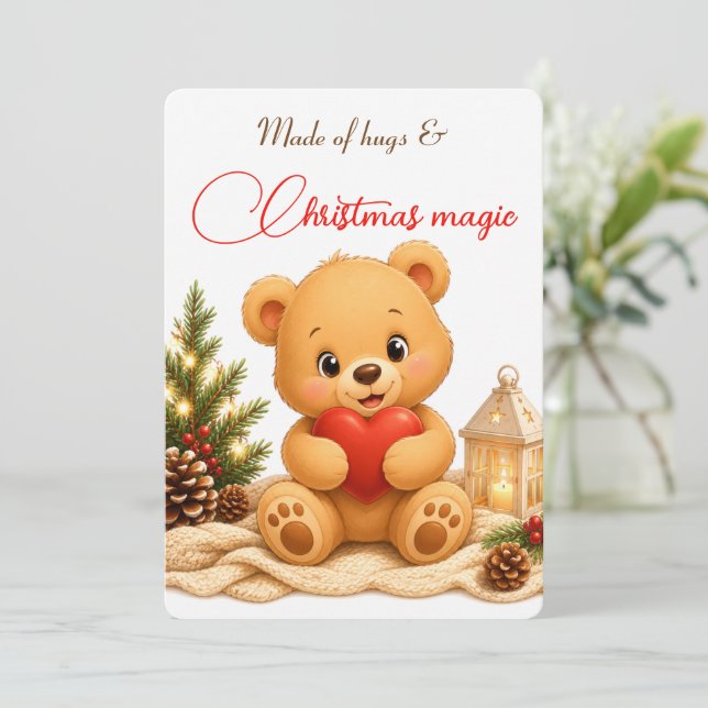 Soft Teddy Bear Christmas Card (Standing Front)