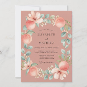 Soft Terracotta Blossom Wreath Wedding Invitation
