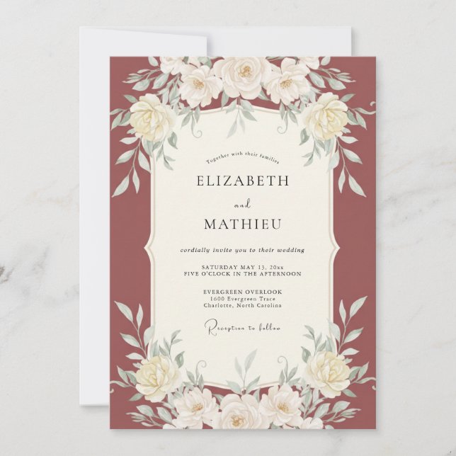 Soft Terracotta Leafy Wedding Invitation (Front)