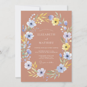 Soft Terracotta Periwinkle Wreath Wedding Invitation