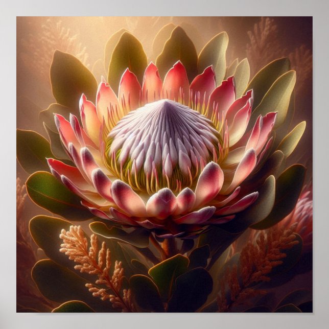 Soft Toned King Protea Bloom in Artistic Natural  Poster (Front)