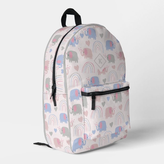 Soft tones cute elephants and hearts boho pattern printed backpack (Back Corner Left)